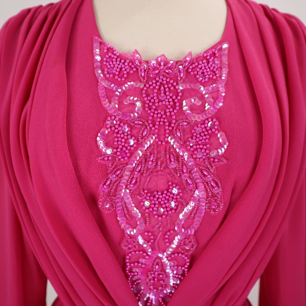 Vtg Ursula of Switzerland 80's Pink Sequin Beaded Tiered Party Dress Gown Formal - Picture 7 of 10